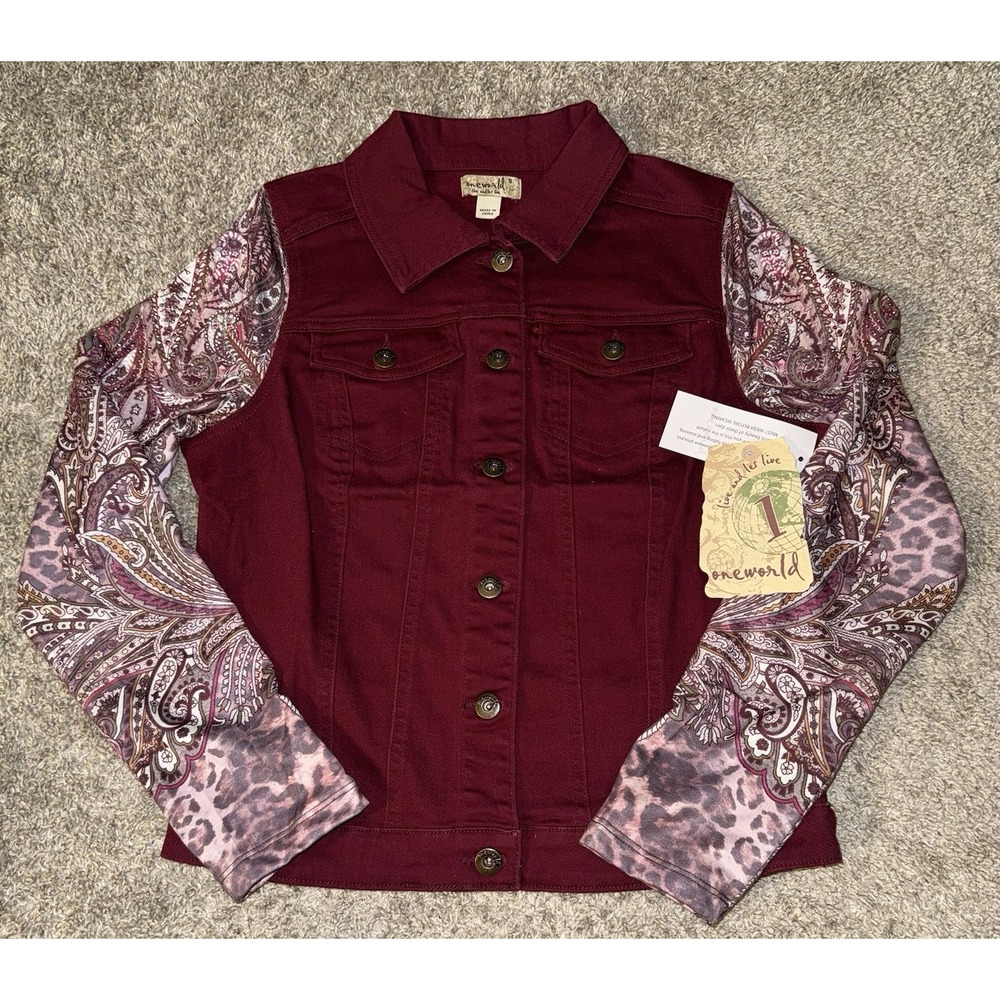 NWT One World Live & Let Live Paisley Sleeves Denim Jacket‎ Western Boho Small - Picture 3 of 9